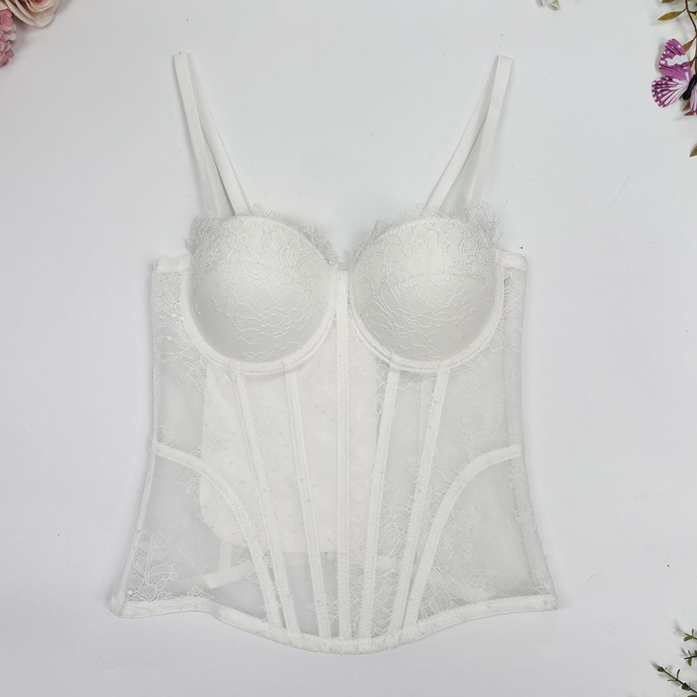 Womens Lace Corset Bustier Ladies Trendy Tightened Fishbone Bra Tops Vest